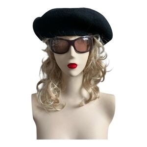 Vintage Beret Hat Women's Beret Liz Claiborne Black Wool Hat Beret